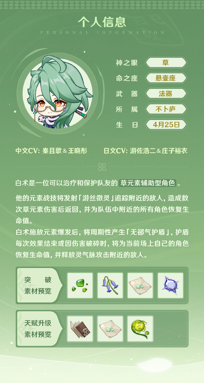 原神3.6新角色白术详细介绍-原神3.6新角色白术介绍一览